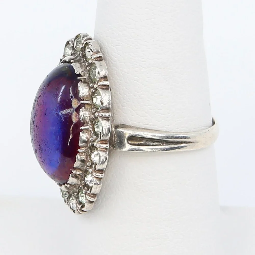 Antique Silver Dragons Breath With Paste Stones‎ Georgian Revival Ring 1920s